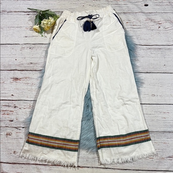 Faherty Rainbow Striped Tassel Drawstring Wide Leg Pants - Picture 1 of 8